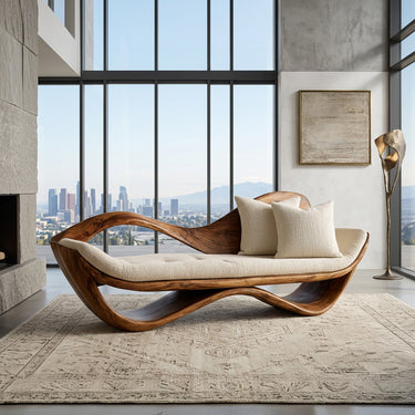 Luxury Natural Wood Sofa With Sculptural Form For Living Room