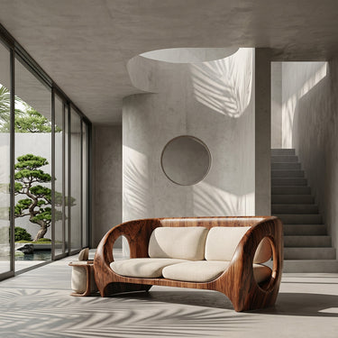 Elegant Sculptural Wooden Sofa For Quiet Luxury Interior