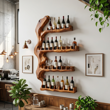Handcrafted Japandi Wall Wine Rack For Modern Interior