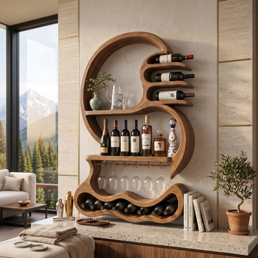Rustic Wall Mounted Wine Display For Lounge Area