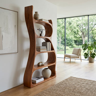 Elegant Natural Wood Standing Shelf For Entryway Display Decor