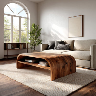 Modern Coffee Table With Flowing Rounded Edge For Living Room