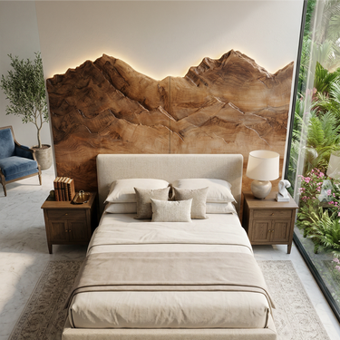 Mountain Relief Wood Headboard For Luxury Inspired Bedroom Design