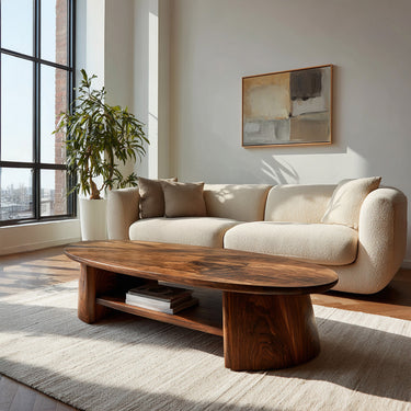 Handcrafted Oval Coffee Table With Open Storage For Home Decor