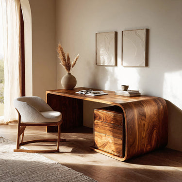 Mid Century Wooden Desk With Integrated Drawer For Home Study