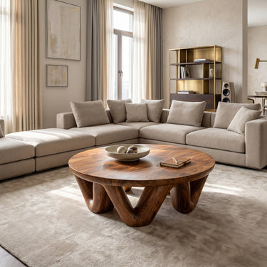 Modern Round Coffee Table With Flowing Sculptural Base For Home