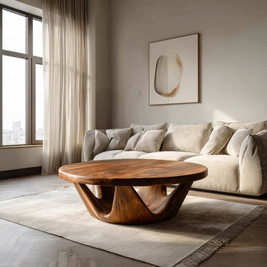 Contemporary Round Coffee Table With Open Base For Living Room