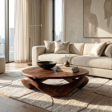 Contemporary Sculptural Coffee Table With Pedestal Base For Living Room