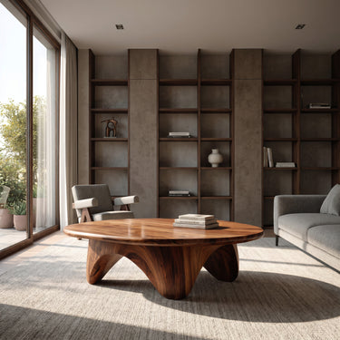 Organic Coffee Table With Carved Base For Living Room