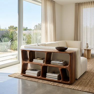Minimalist Sculptural Wood Console Table For Living Room