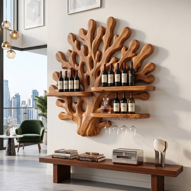 Handcrafted Wabi Sabi Wall Wine Rack For Dining Room