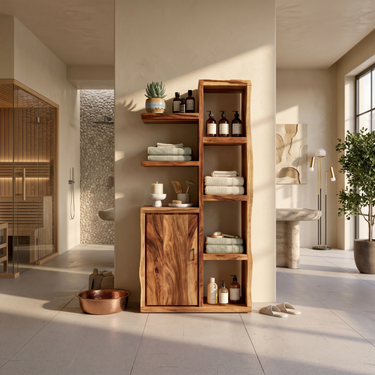 Japandi Open Shelf Storage Cabinet Wellness Suite