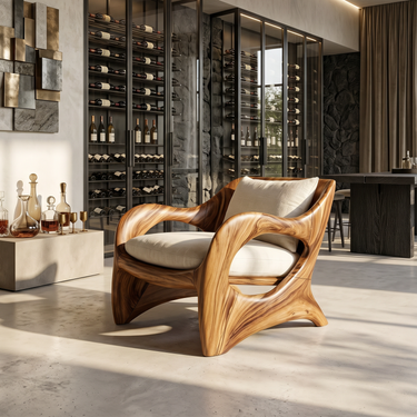 Elegant Curved Wood Accent Chair for Luxury Bedroom Retreats