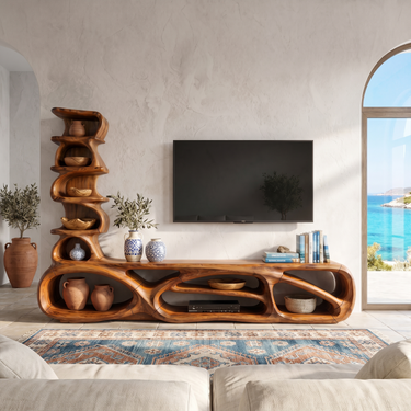 Coastal Sculptural TV Cabinet For Living Room