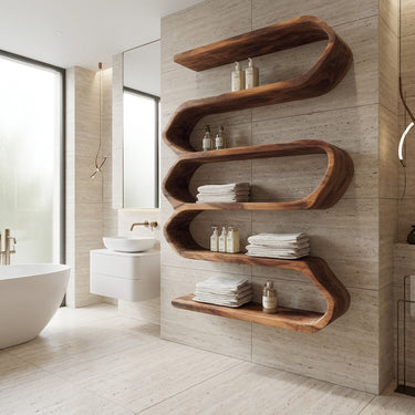 Organic Natural Wood Bathroom Shelf For Spa Style