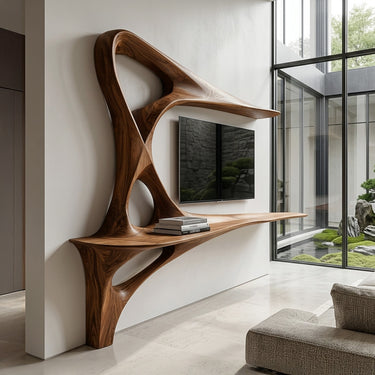 Rustic TV Console With Carved Frame For Living Room