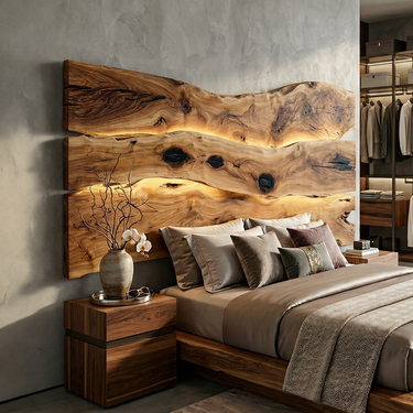 Modern Live Edge Headboard For Luxury Bedroom Interior Decor