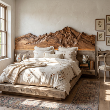 Rustic Mountain Wood Headboard For Farmhouse Bedroom Decor