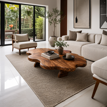 Wooden Coffee Table With Wave Tabletop For Luxury Living Room