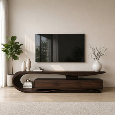 Organic Rounded Wooden TV Console For Living Room Furniture