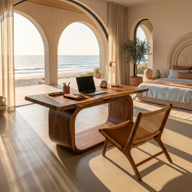 Resort Style Executive Desk With Curved Base For Ocean View Bedroom