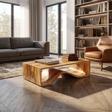 Wave Wood Coffee Table For Library Lounge