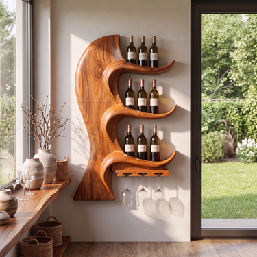 Modern Curved Wine Shelf For Kitchen Wall