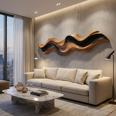 Modern Abstract Wooden Wall Art Flowing Sculptural Design For Home