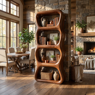 Contemporary Handcrafted Bookshelf Storage Organizer For Living Space