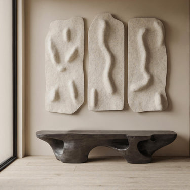 Contemporary Sculptural Bench With Carved Design For Living Room