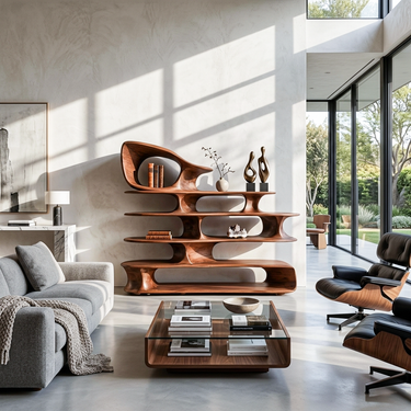 Modern Sculptural Standing Shelf For Living Room