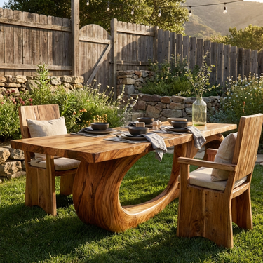 Modern Wooden Dining Table With Sculptural Base For Kitchen