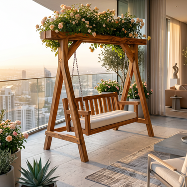 Elegant Wooden Swing With Planter Frame