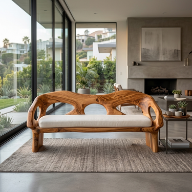 Luxury Wooden Sofa Unique Curved Design For Living Room