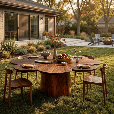 Modern Wooden Dining Table With Flower Shape Tabletop For Kitchen