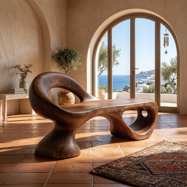 Minimalist Spiral Sculpted Bench For Garden Interior Space