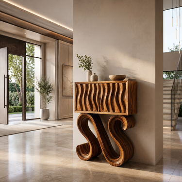 Contemporary Wood Console Table With Sculptural Undulating Legs For Home
