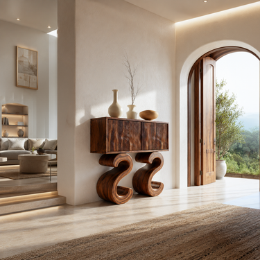 Wooden Console Table With Two S-shaped Base For Home Decor