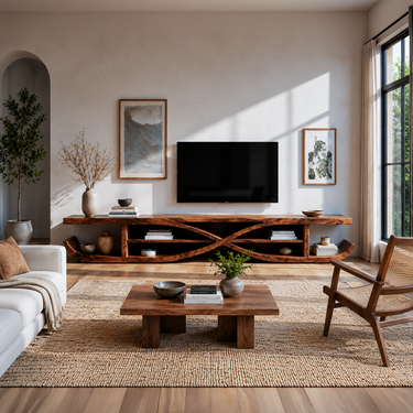 Wooden TV Stand X-shaped Frame Design For Living Room