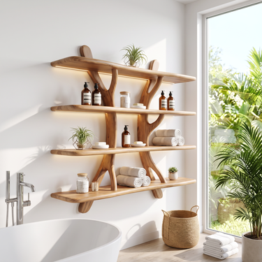 Rustic Live Edge Floating Shelves for Guest Bathroom