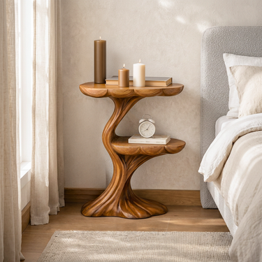 Handcrafted Wooden Nightstand Organic Branch Design For Bedroom