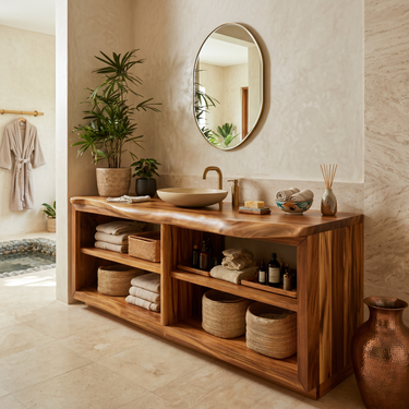Mid Century Wooden Vanity Cabinet For Guest Bath