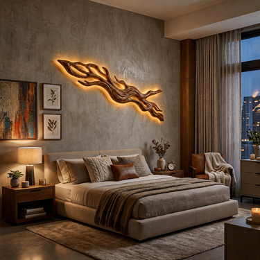 Rustic Wood Wall Light With Undulating Shape For Bedroom Decor