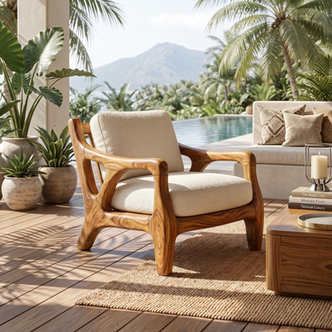 Luxury Resort Style Wooden Lounge Chair Poolside Patio