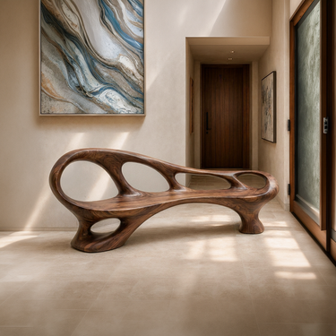 Organic Wooden Bench With Sculptural Continuous Frame For Entryway