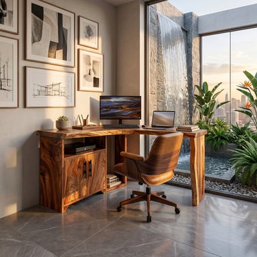 Modern Corner Desk With Cabinet Storage For Creative Home Office