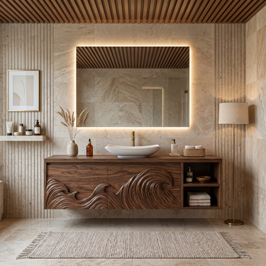 Contemporary Floating Bathroom Vanity With Raised Wave Pattern For Bathroom