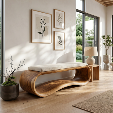 Luxury Wooden Accent Bench Modern Villa