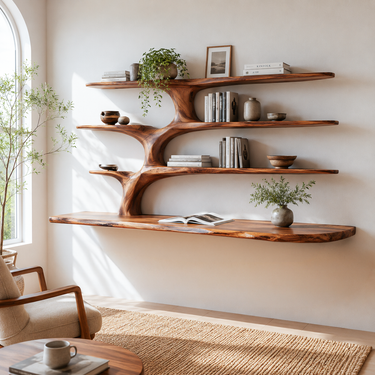 Wooden Wall Mounted Desk With Multi Shelves For Study Room