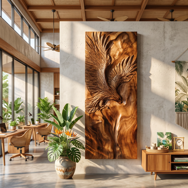 Dynamic Eagle Wood Wall Art Contemporary Executive Office Interior